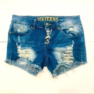 LIKE NEW VIP JEANS Teen Girls Blue Denim Short with Buttons | Size 3/4